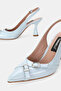 Women's Blue Patent Leather Genuine Natural Leather 33-34-35-41-42-43 Size Thin Heel Open Back Shoes - 3