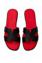 Helen Red Black Genuine Leather Women's Slippers - 3