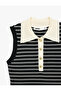 Color Contrast Buttoned Striped Sleeveless Polo Neck Knitwear Blouse - 7