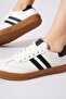 Kalesna Genuine Leather Women's Sports Shoes with Side Stripes White - 5
