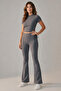 Women's Spanish Flare Leggings Set Short Sleeve Crop Blouse Stretchy 2 Piece Set - 6