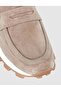 Cream Suede Leather Women's Loafer Sneaker Shoes - 5