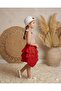 Red Striped Crop Top and Red Design Skirt Set with Hat and Bag Gift - 7
