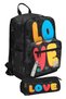 Black Multicolor Love Printed Primary and Secondary School Backpack and Pen Case Set for Boys - Setygn33230C