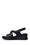 Women's Black Wedge Heeled Leather Comfort Sandals 26Sfd321818 - 3