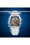 Edge IN1033 Men’s Analog Quartz Watch White Silicone Strap Skeleton Dial Silver Tonneau Case Date Display - 6