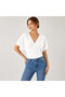 V-Neck Bat Sleeve Waist Fitted Short Sleeve Blouse - 4