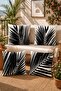 Black Palm Leaves Patterned 4-Piece Throw Pillow Cover Set