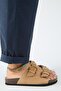 Fuga Women's Leather Genuine Leather Double Buckle Nubuck Tan Slippers - 2