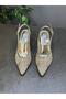 Diva Gold Stone Mesh Heeled Shoes - 6