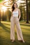 Greta Women's Elastic Waist-Lace-Up High Waist Comfortable Fit Milk Coffee Color Pants New - 2