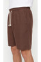 Men's Brown Color 100% Cotton Linen Muslin Shorts with Back Pockets and Laces - 7