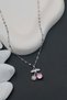 Women's Silver Steel Cherry Pendant Necklace with Zircon Stone Colorful Necklace - 3