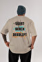 Squat Bench Deadlift 4 Oversize Back Printed Beige T-Shirt 100% Cotton Streetwear Premium Comfortable Fit - 2