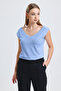 Deep Front Back V-Neck Low Sleeve Viscose Lyc Fabric Blue T-Shirt
