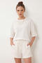 Modal Oversize T-Shirt Shorts Set Lub0379 Ecru - 4