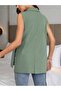 Women's Sleeveless Collared Front Buttoned Belted Waist Atlas Jacket - 4