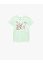Sequin Butterfly Patterned Short Sleeve Cotton T-Shirt