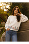 Women's Floral Embroidered Ecru Balloon Sleeve Knit Sweater - 2