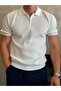 Men's Ribbed Zippered Soft Textured Tshirt White Eca082