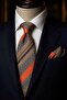 Gold Orange Line Pattern Classic Tie with Handkerchief Kk13709