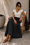 Long Skirt with Self-Drawn Stripes and Pockets - Loose Fit Elastic Waist Skirt My3535 - 3
