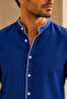 Hakim Collar White Stitching Detailed Long Sleeve Men's Shirt Navy Blue - 2