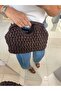 Square handle woven clutch bag - burnt coffee - 3