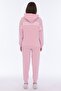 Women's Cotton Hooded Stripe Detailed Tracksuit Set Pink -8521 - 3