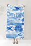 Abstract Female Figure Sea-Themed Beach Towel - Mediterranean Blue and White Quick-Dry Microfiber Towel - 7