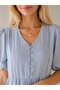 Women's V-Neck Buttoned Linen-Look Guipure Detail Skirt Flounced Lined Summer Casual Dress 25085 - 3