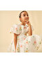 Round Neck Short Sleeves Knee Length A-line Dress with Floral Embroidery - 4