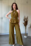 Oil Green Gold Accessory Detailed Flounce Jumpsuit - 3