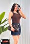 Collar Stone Embellished Sleeveless Stylish Coffee Athlete Blouse - 4
