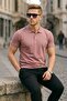 Men's Relaxed Short Sleeve Pink Polo Collar T-Shirt - 4