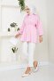 Women's Striped Balloon Sleeve Gathered Pink Hijab Shirt - 5