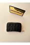 Women's Black Star Embroidered Quilted Zipper Wallet Card Holder - 4