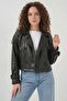 Women's Classic Collar Belted Double Button Black Jacket - 2