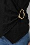 Women's V-Neck Belted Zero-Sleeve Black Blouse - 6