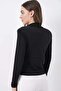Women's Double-Breasted Collar Black Blouse with Shoulder Padding - 6