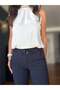 Navy Blue Elastic Waistband Pants with Gold Detail on the Legs - 4