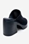 Dejas Navy Blue Suede Genuine Leather Perforated Women's Thick Heeled Slippers - 5