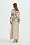 Balloon Sleeve Skirt Shirt Set - Beige - 4
