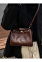 Coffee Brown Croc-Embossed Top Handle Handbag - 4