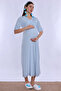 Soft Textured Maternity Nightgown with Hidden Breastfeeding Feature Effortt - Blue - 6
