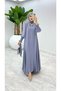 Women's Hijab Gray Abaya Model Medina Silk Fabric Zümra Dress - 3