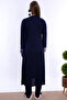Cotton Dressing Gown Maternity Nursing Pajama Set with Adjustable Waist Elastic Effortt - Navy Blue - 4