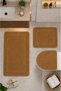 Brown 3-Piece Large Size Bathroom Rug Mat Set Non-Slip Leather Based Washable Toilet Set Venisa