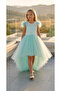 Short Front Long Back Handcrafted Pearl Collar Feathered Princess Dress Special Occasion, Wedding 5-12 Years Old
