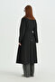 Button Detailed Belted Oversize Trench Coat - Black - 4